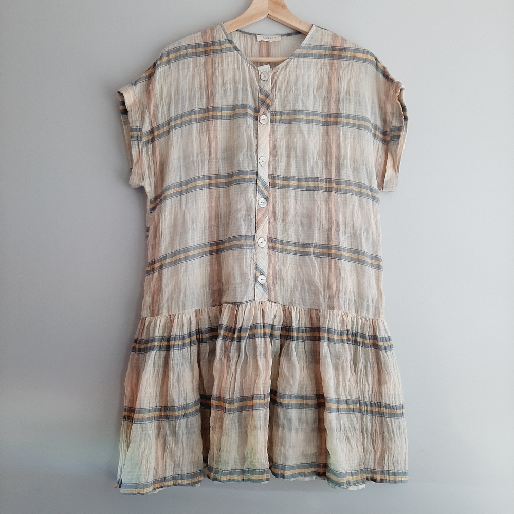 🍒 Louizon Olivia Check Drop Waist Knee Length Light Dress Plaid Sz S